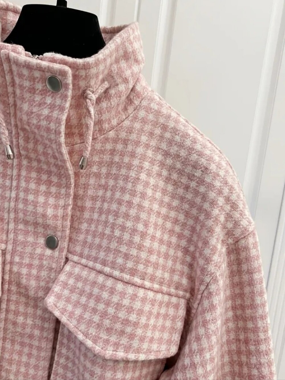 Short Drawstring Pocket Design Zip-up Jacket, Loose-fitting, Versatile - Picture 5 of 9